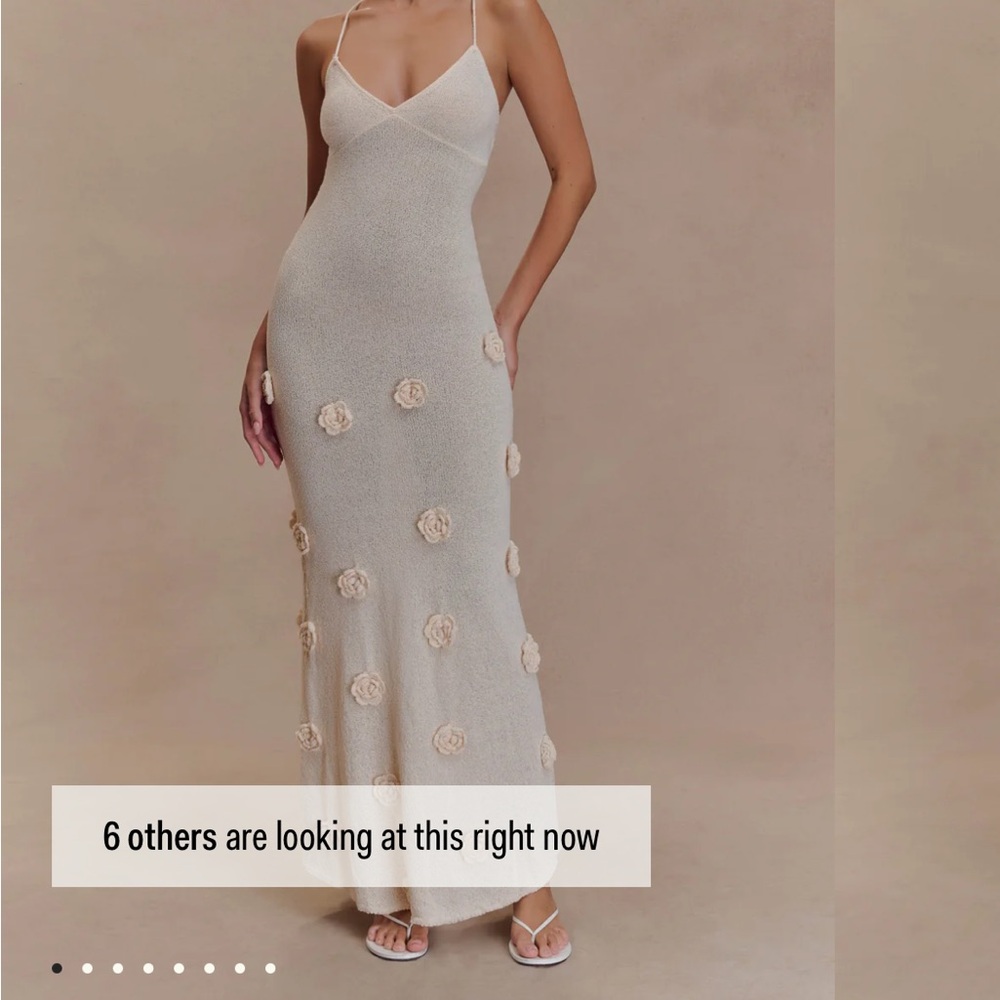 Meshki Cream Spaghetti-Strap Maxi Dress with Floral Appliqués